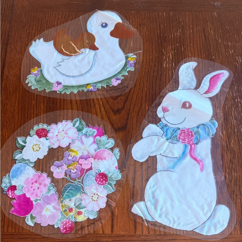 Vintage Easter window cling decorations lot bunnies eggs ducks flowers‎